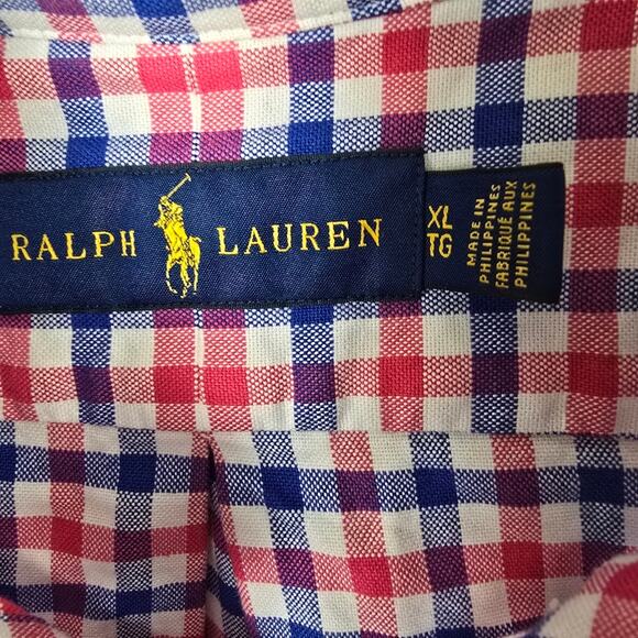 Ralph Lauren Blue Red White Gingham Old Money Patriotic Oxford Classic Shirt XLT - Picture 10 of 11